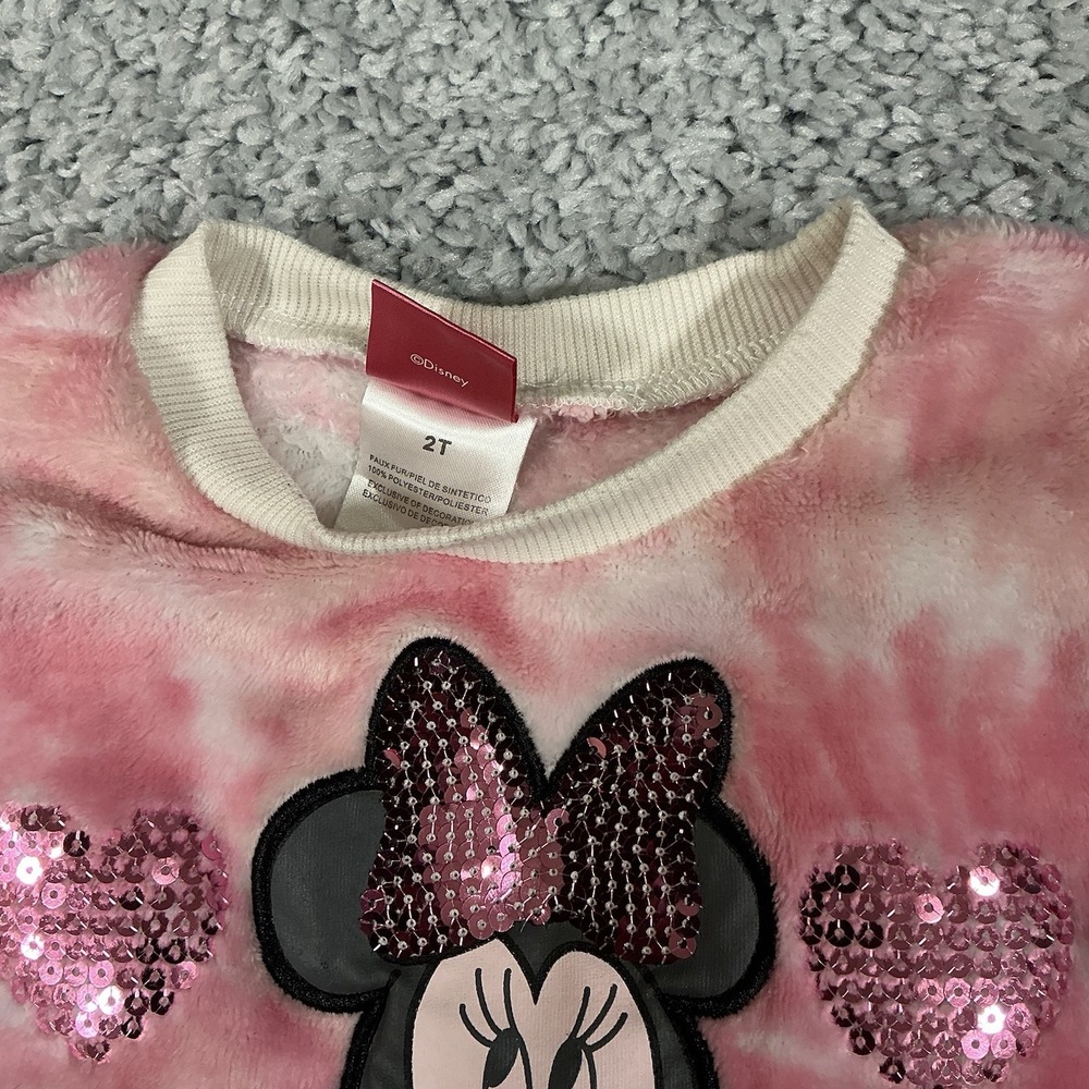Disney Minnie Mouse Girls Pink Tie-Dye Sweatshirt with Sequins Size 2T - Picture 6 of 14